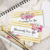 ピンクフローラ&金ゴールドグラムウォーターモダンカラーストライプ 名刺