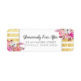 ピンクフローラ&金ゴールドグラムウォーター色差出人住所 ラベル