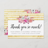 ピンクフローラ&金ゴールドグラムモダンストライプありがとう サンキューカード (正面/裏面)