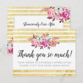 ピンクフローラ&金ゴールドグラムモダンストライプありがとう ポストカード (正面/裏面)
