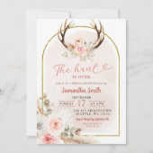 ピンクフローラ〔雄ジカの〕枝角ブライダルシャワー狩りオーバー 招待状 (正面)