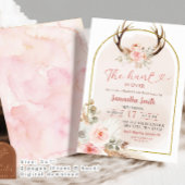 ピンクフローラ〔雄ジカの〕枝角ブライダルシャワー狩りオーバー 招待状
