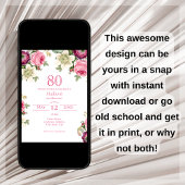 ピンクフローラ | 80誕生日 招待状