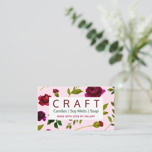 ピンクフローラDIYクラフトキャンドル豆溶液及び石鹸 名刺 (スタンド正面)