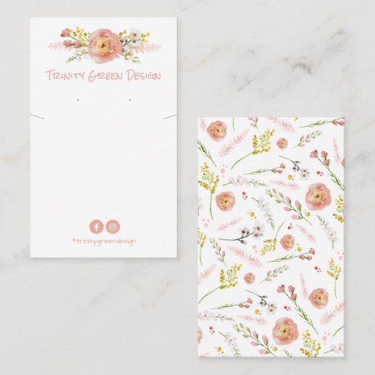 ピンクフローラDIYネックレス及びイヤリングカードホルダー 名刺 (正面/裏面)