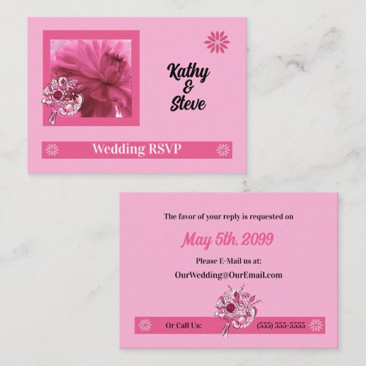 ピンクフローラRSVPミニ応答 エンクロージャーカード (正面/裏面)