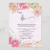 *~*ピンクフローラRSVP AR15 QRクリスタル結婚ズ 招待状 (正面/裏面)