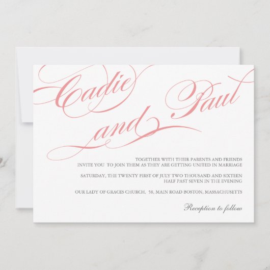 ピンクフローリッシュスクリプト結婚式招待状 招待状 (正面)