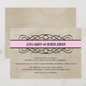 ピンクフローリッシュ縁ど結婚式招待状 招待状 (正面/裏面)