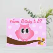 ピンクフーフクロウ誕生日パーティーへの招待 招待状 (スタンド正面)