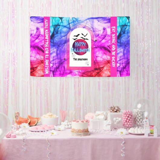 ピンクフ不気味ルムーンこうもりハッピーハローウィンへようこそ 横断幕 (パーティー)