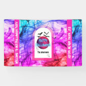 ピンクフ不気味ルムーンこうもりハッピーハローウィンへようこそ 横断幕 (横)