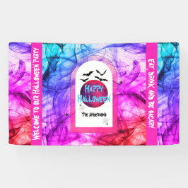 ピンクフ不気味ルムーンこうもりハッピーハローウィンへようこそ 横断幕