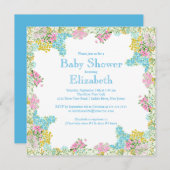 ピンクブかわいらしルーフローラニュートラルベビーシャワー 招待状 (正面/裏面)