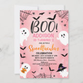 ピンクブガールズハローウィンパーティ誕生日招待状 招待状 (正面)