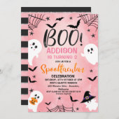 ピンクブガールズハローウィンパーティ誕生日招待状 招待状 (正面/裏面)