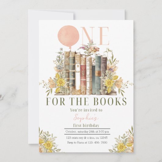 ピンクブックファースト誕生日招待状 招待状 (正面)