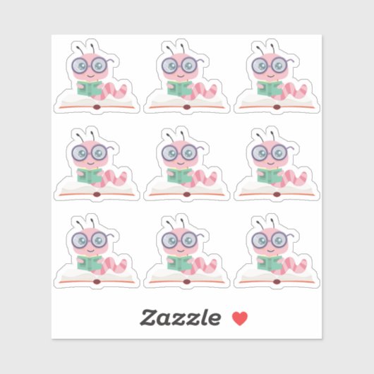 ピンクブックワームテーマシール シール (シート)