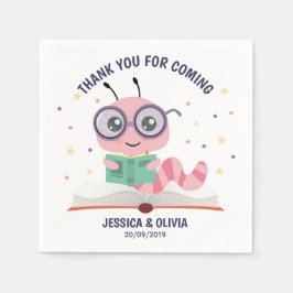 ピンクブックワームテーマ スタンダードカクテルナプキン