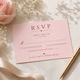 ピンクブッシュとレッドのミニマリスト結婚式RSVPカード 出欠カード
