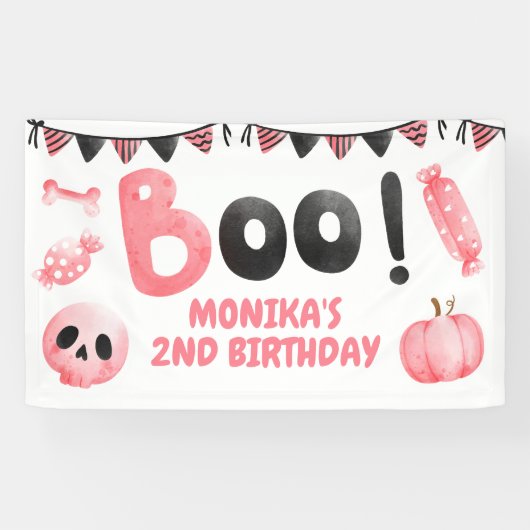 ピンクブツーガールハローウィンパーティ2nd誕生日 横断幕 (横)