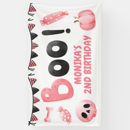 ピンクブツーガールハローウィンパーティ2nd誕生日 横断幕 (縦)