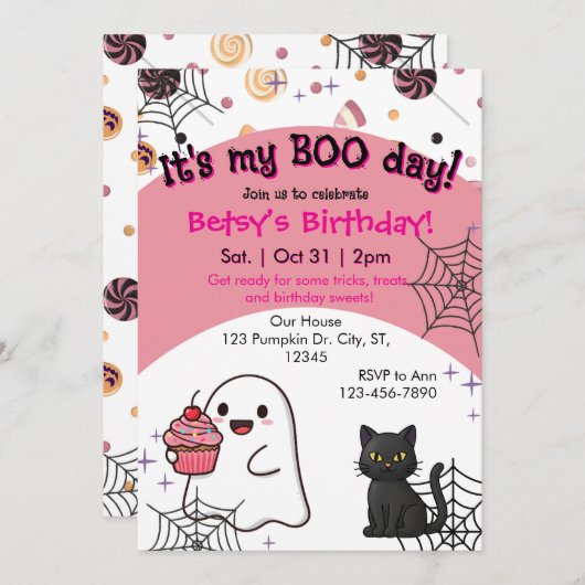 ピンクブデイ誕生日 招待状 (正面/裏面)