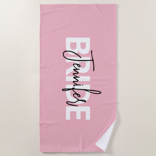 ピンクブパーソナライズされたライドタイポグラフィ ビーチタオル (正面)