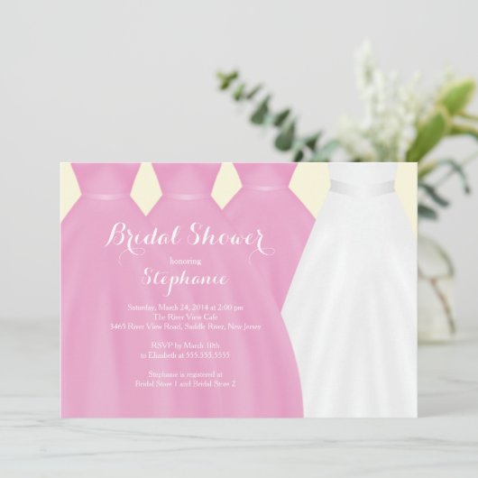 ピンクブモダンライドメイズブライドドレスブライダルシャワー 招待状 (スタンド正面)