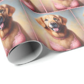 ピンクブラを着たゴールデンレトリバー ラッピングペーパー (ロールコーナー)