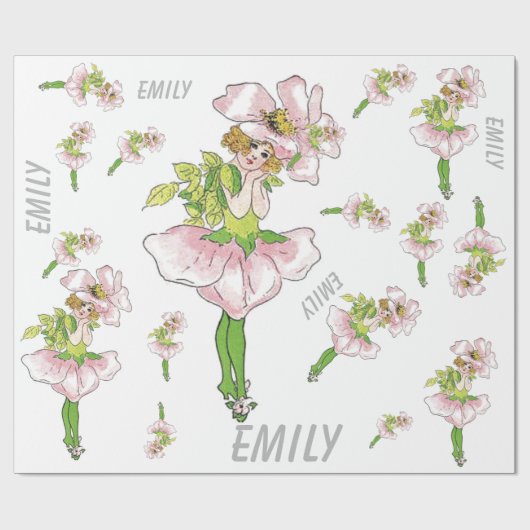 ピンクブライアルバラフラワーフローラおもしろいかわいい女の子 ラッピングペーパー (フラット)
