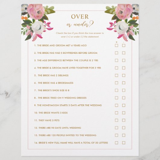 ピンクブライダルシャワーゲーム (正面)