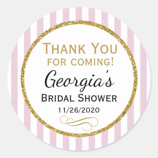 ピンクブライダルシャワーサンキューメッセージカード ラウンドシール (正面)