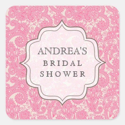 ピンクブライダルシャワーデザートテーブルラベルラベル スクエアシール (正面)
