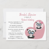 ピンクブライダルシャワーパンダテディベアハート結婚ズ 招待状 (正面)