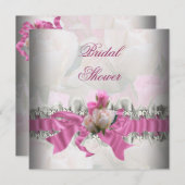 ピンクブライダルシャワーホワイトレースガーター 招待状 (正面/裏面)