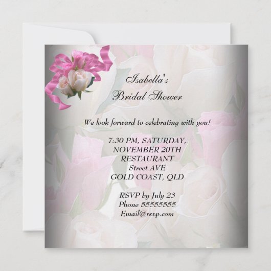 ピンクブライダルシャワーホワイトレースガーター 招待状 (裏面)