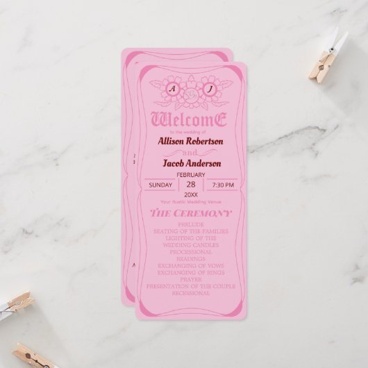 ピンクブライトとはっきりした結婚式 プログラム (正面/裏面インサイチュ)