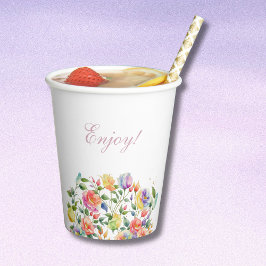 ピンクブライトバラ薄紫フローラブライダルシャワー 紙コップ