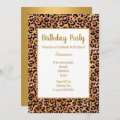 ピンクブライトヒョウ金ゴールドすべての行事誕生日 招待状 (正面/裏面)
