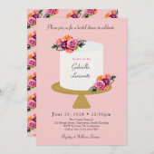 ピンクブライトフローラケーキブライダルシャワー招待 招待状 (正面/裏面)
