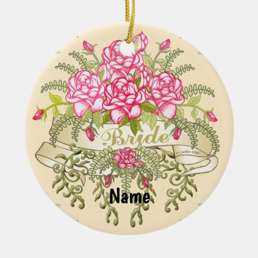ピンクブライドのカスタムウェディングオーナメント セラミックオーナメント (正面)