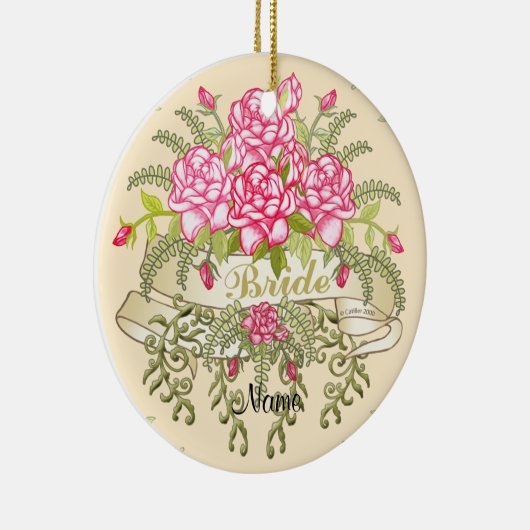 ピンクブライドのカスタムウェディングオーナメント セラミックオーナメント (右)