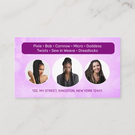 ピンクブライドサロンアフリカンヘアブレイディングヘアスタイル 名刺 (裏面)
