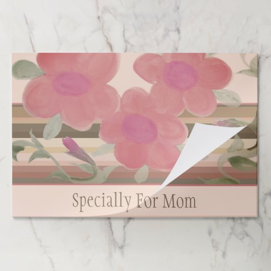 ピンクブラウンおよびグリーンフローラ紙ランチョンマット ペーパーパッド (折り畳み)