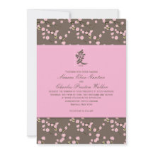 ピンクブラウンさくらんぼ結婚式招待状