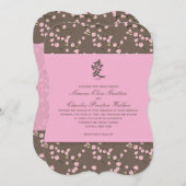 ピンクブラウンさくらんぼ結婚式招待状 招待状 (正面/裏面)