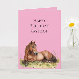 ピンクブラウンの馬の誕生日 カード