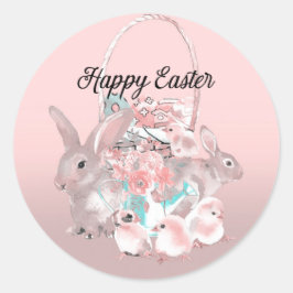 ピンクブラウンイースターエッグ狩り春誕生日パーティー ラウンドシール