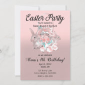 ピンクブラウンイースターエッグ狩り春誕生日パーティー 招待状 (正面)